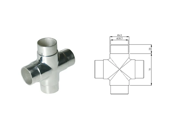 Flush Joiner 4-Way For Tube Φ43