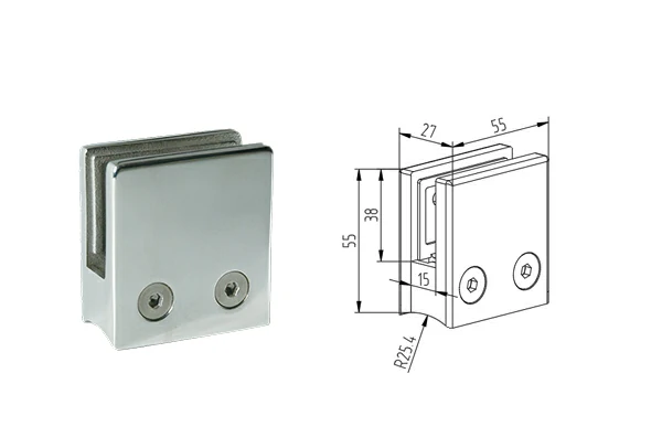 Square Glass Clamp Radiused Back
