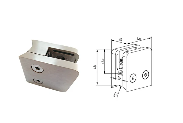 Square Glass Clamp Radiused Back Ø 42.4 mm