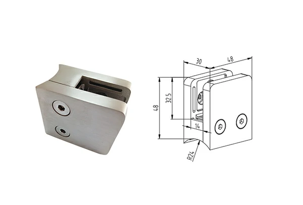 Square Glass Clamp Radiused Back Ø 48.3 mm