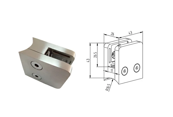 Square Glass Clamp Radiused Back Ø 33.7 mm