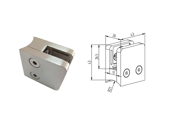 Square Glass Clamp Radiused Back Ø 42,4 mm